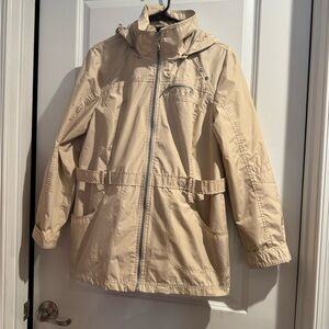 Beige Hooded Zip-Up Waterproof Jacket Size L